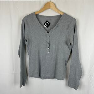 Alp N Rock Women's Shay Henley Heather Grey Long Sleeve Shirt Top Size S